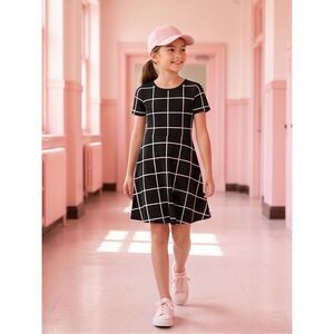 🛍️ MY MICHELLE GIRLS Black White Checkered Knit Sweater Dress Size Medium